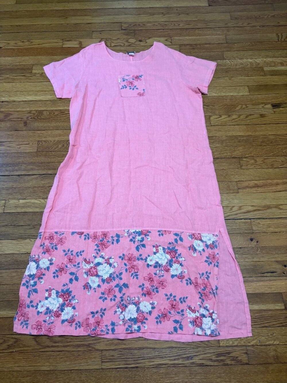 Vintage Breezy Mode USA Womens Linen Shirt Dress Plus Size 3X Pink Maxi Beach